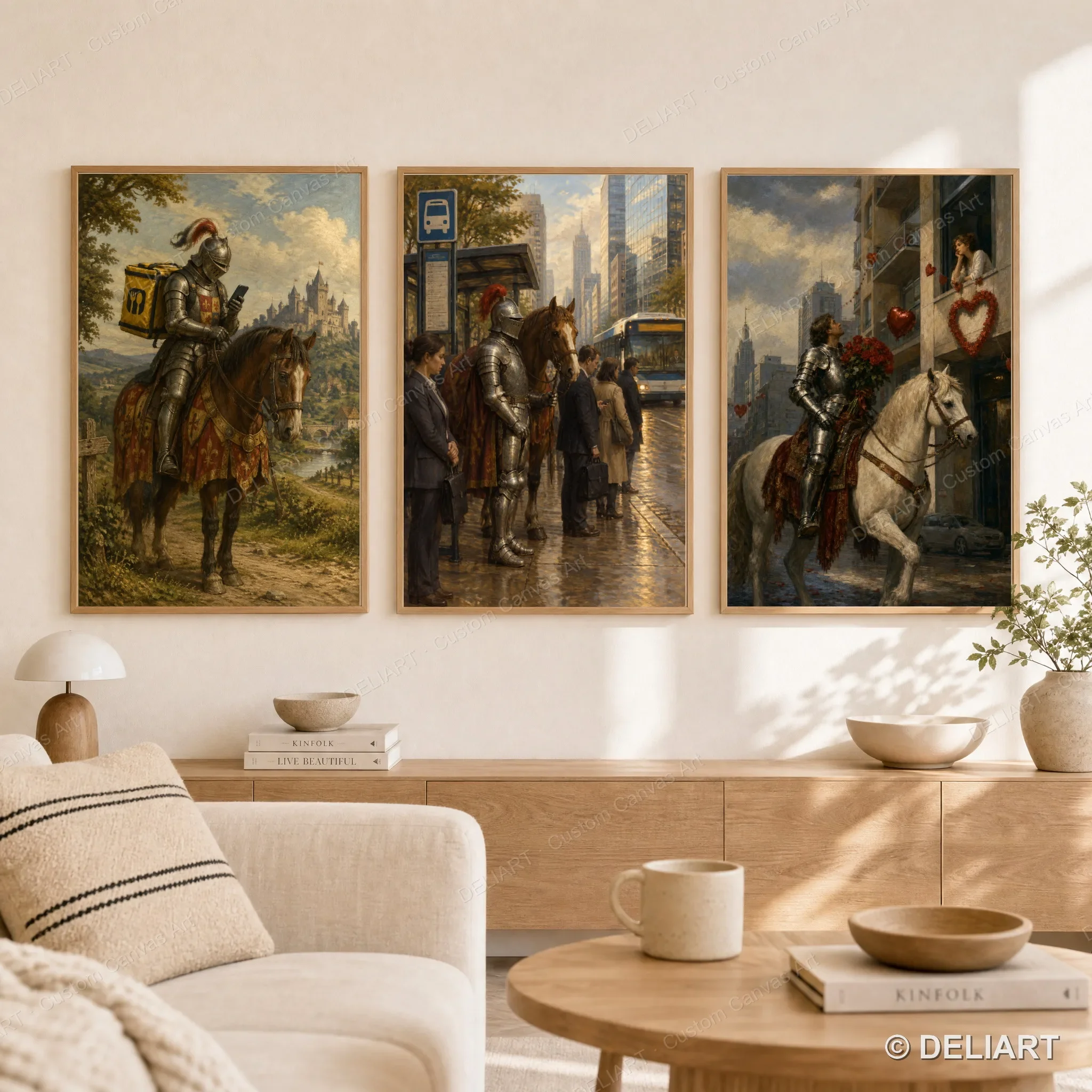 1 & 3 PCS Funny Renaissance Canvas Poster Knight Cowboy UFO Pharaoh Viking Medieval Meme Humor Wall Art Home Decor Unframed
