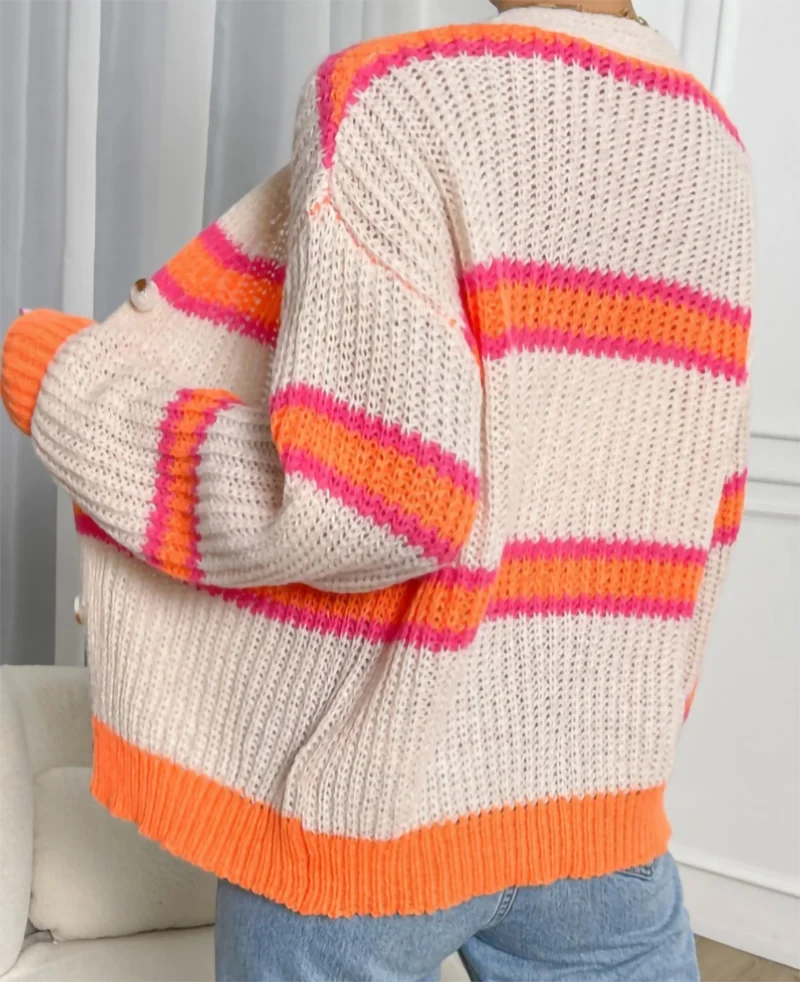 Cardigan lavorato a maglia a contrasto a righe albicocca da donna anni '90 elegante francese Y2k anni 2000 autunno e inverno nuova giacca ampia e versatile