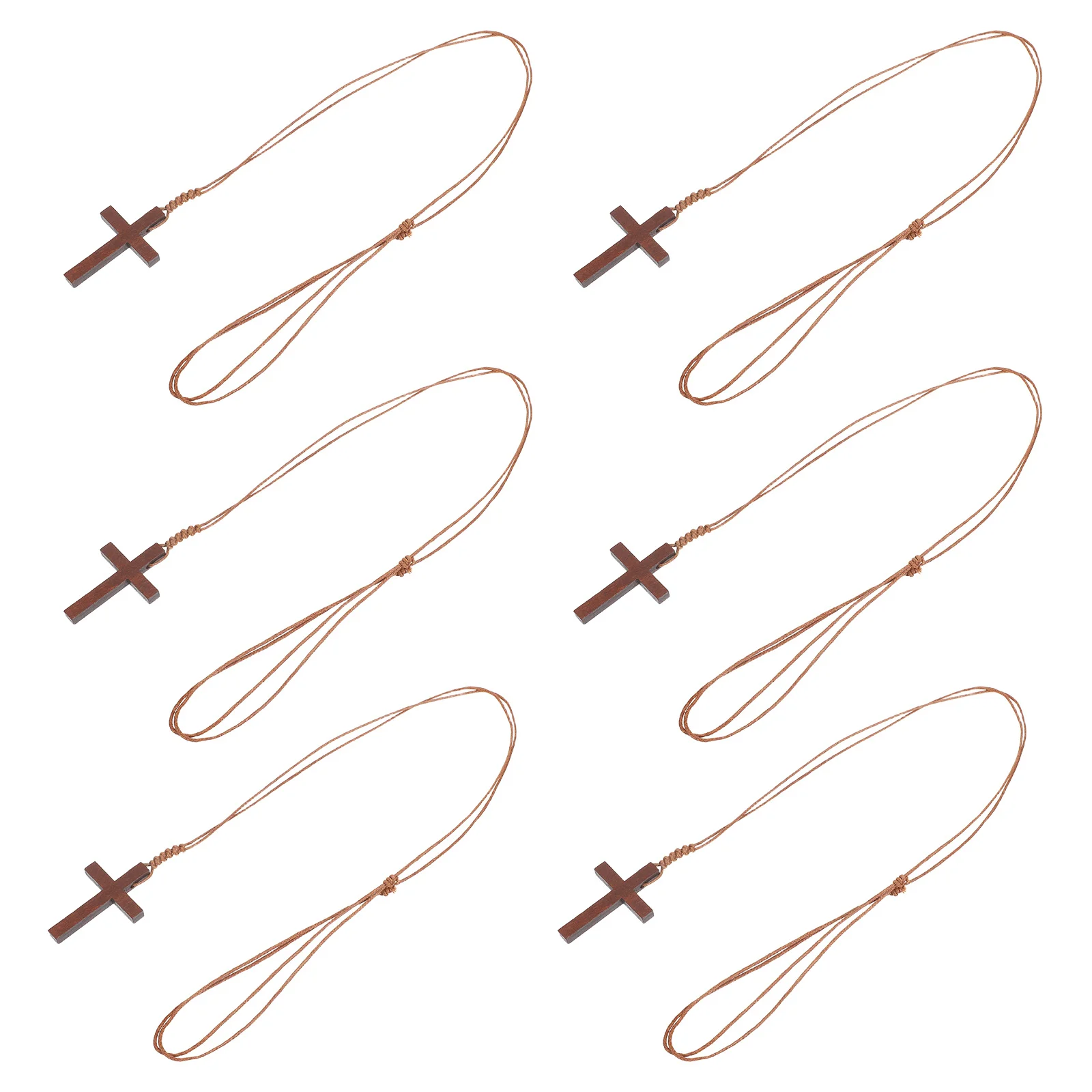 6Pcs Wooden Cross Pendant Necklace Christian Jewelry Natural Wood Crucifix for Men Women Car Rear View Mirror Decoration Prayer