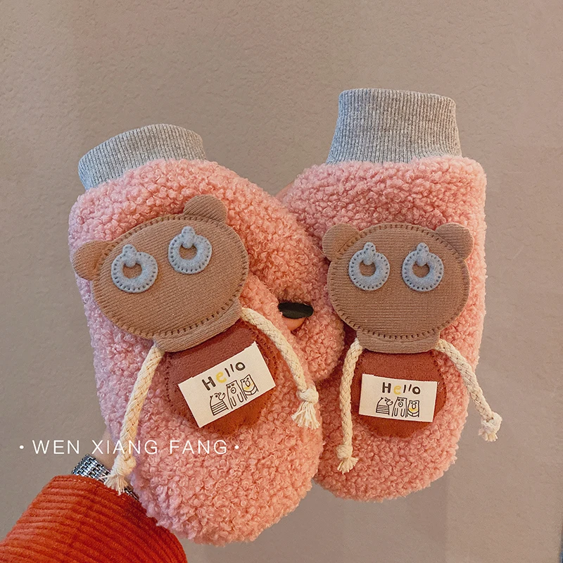 Warme Handschoenen Winter Vrouw Schattig Plus Fluwelen Cartoon Warm En Dik Fietsen Winter Hangende Nek