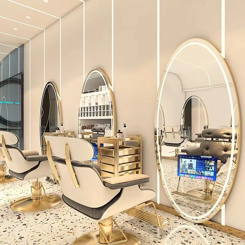 Floor-to-ceiling full-length mirror for hair cutting in smart perm hair salons