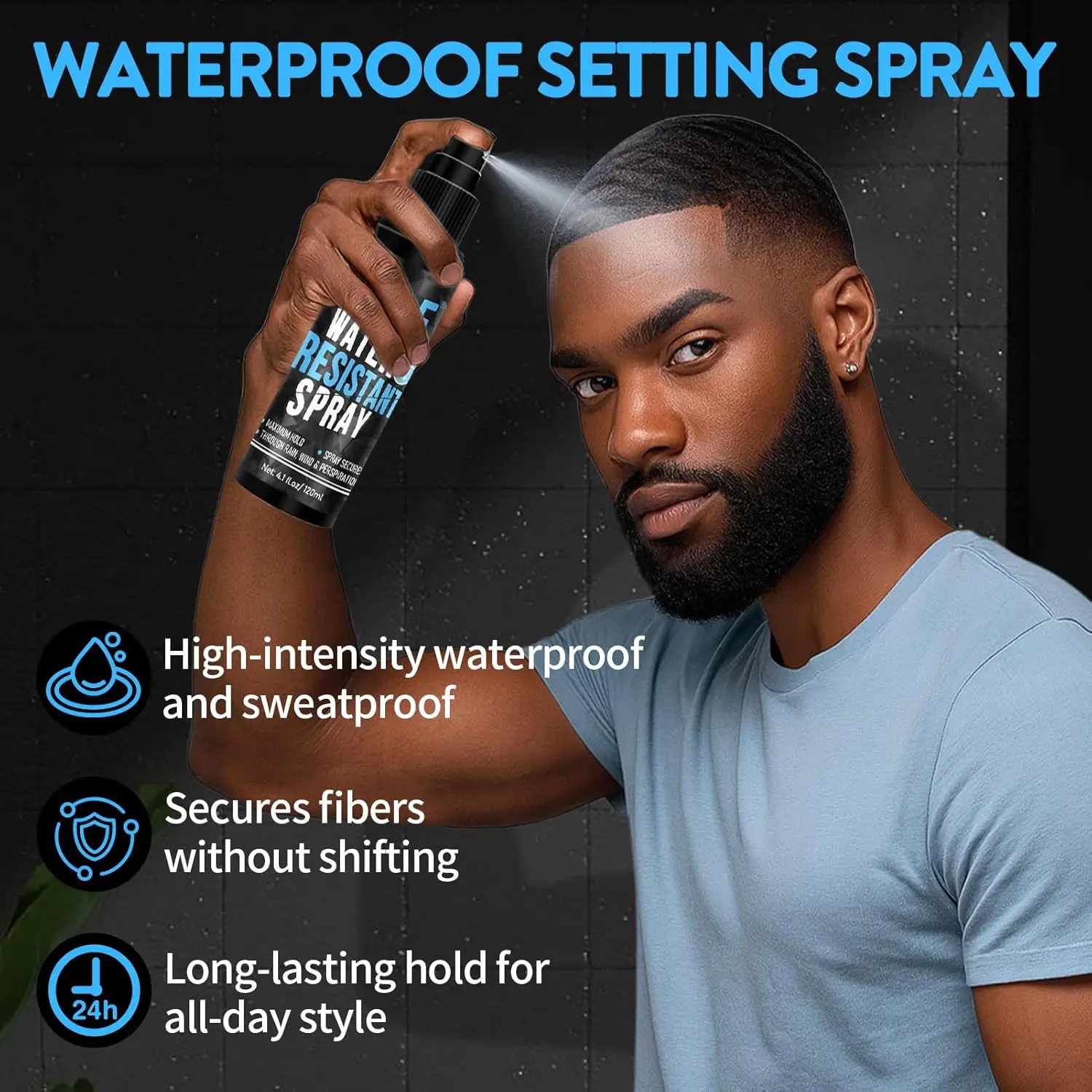 GOIPLE Water Resistant Spray 4.1 fl.oz, Maximum Hold Hair Fiber Fixing Spray, Locks Fibers Through Rain Sweat and Wind for Men