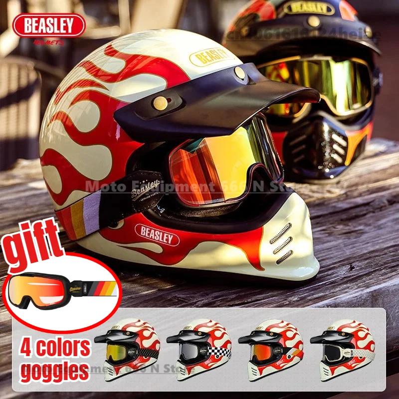

Beasley Vintage Full Face Helmet Motorcycle De Moto DOT ECE Approved Capacete Jet Helmet Motorbike All Seasons