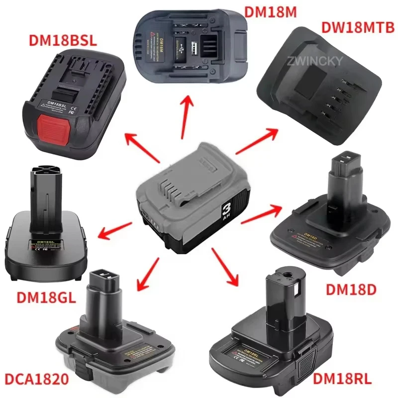 Adaptador Conversor de Bateria para Ferramentas Dewalt/Milwaukee/Makita/Bosch/Ryobi/Metabo NiCad e NiMh, Compatível com Bateria Li-ion Dewalt 18V DM18RL