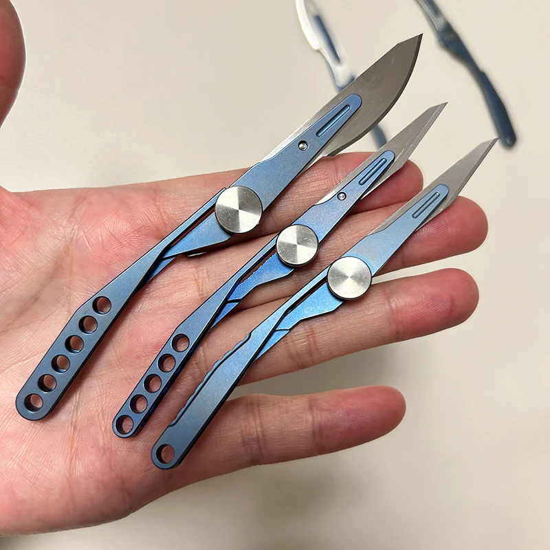 MINI TC4 Titanium Alloy Scalpel Unpacking Pocket Knife With Blade Fixing Screw Outdoor Folding Knife No24/23/11 Surgical Blade K