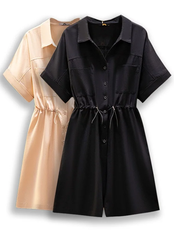 بنطلون نسائي صيفي بخصر مرتفع وياقة، مقاس كبير، قماش قطني، طول خمس بوصات