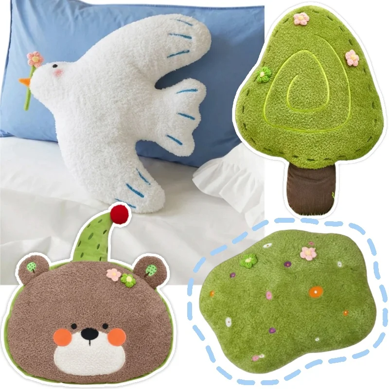 Stuffed Spring Cushion Plush Dove of Peace Plush Toy Green Tree & Glass Cushion Birthday Hat Brown Colour Bear Pillow Home Decor