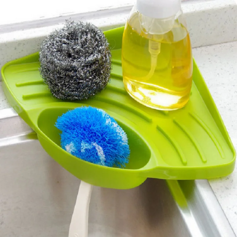 Multifunctional Kitchen Sink Triangle Storage Rack, Dishwashing Sponge Drainage Shelf Utensil Organizer