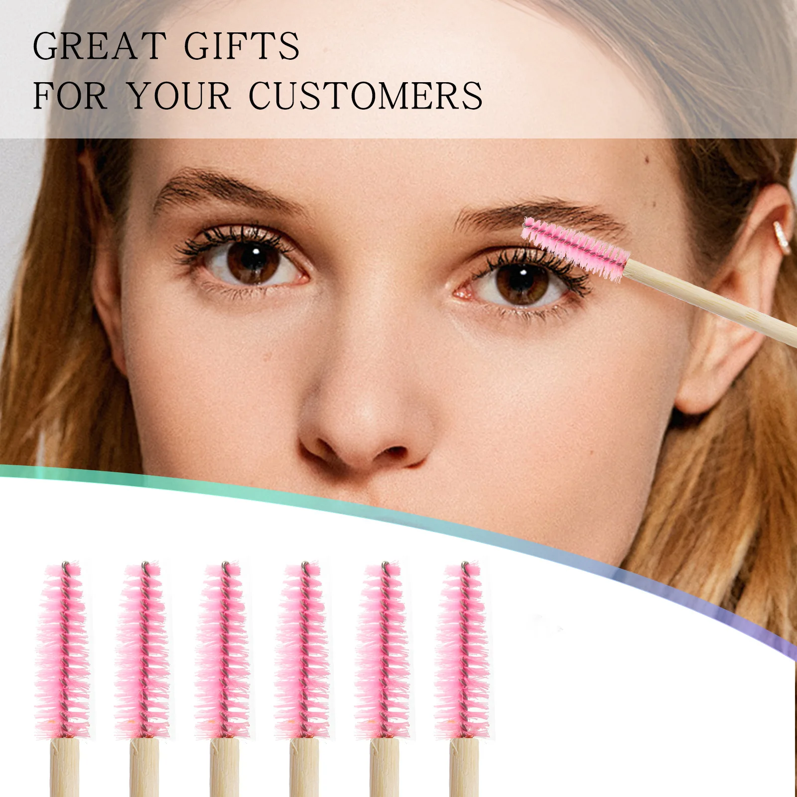 50Pcs Disposable Nylon Eyelash Brow Brushes, Mini Bamboo Handle Makeup Tools for Mascara & Eyebrow Grooming