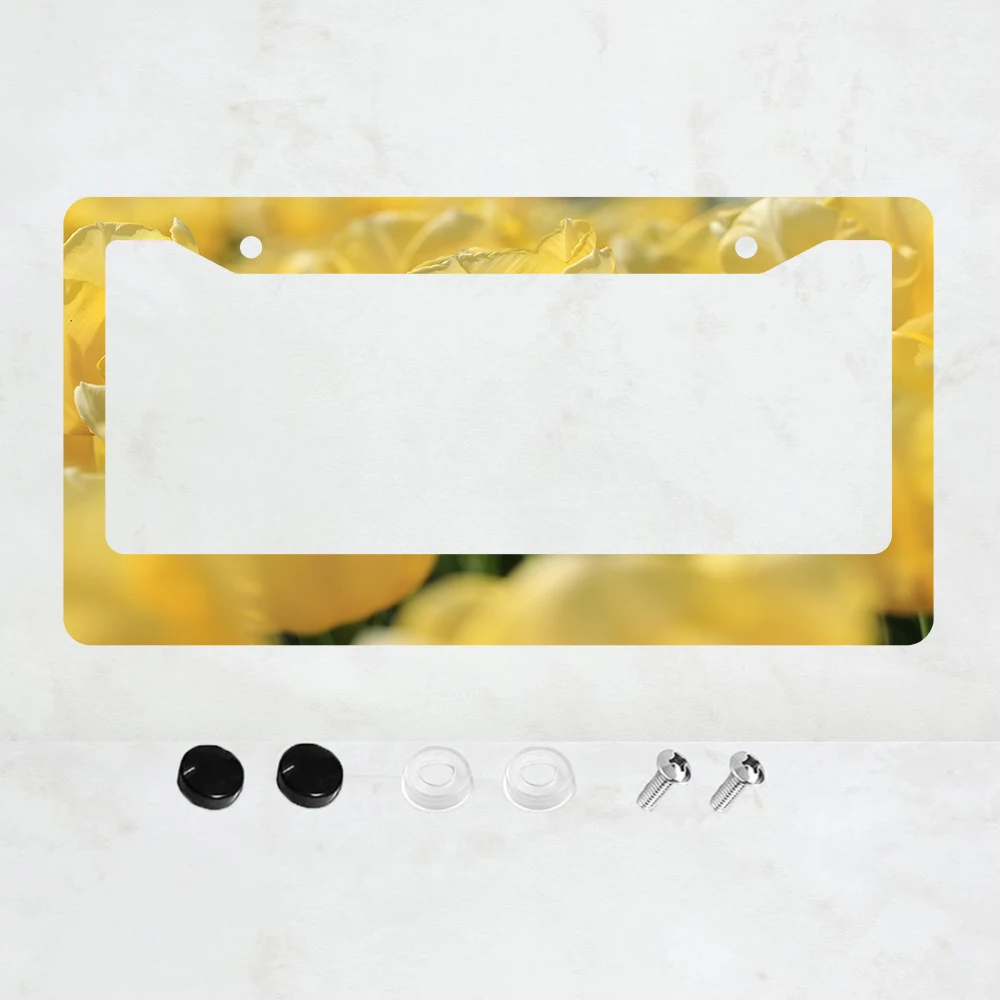 

Yellow Tulip Flowers License Plate Frame Folk Floars License Plate Holder for Front and Rear Car Tags Funny Car Decoration