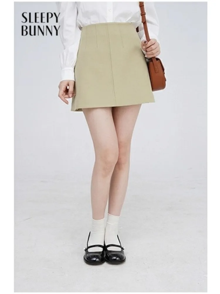 

Lady High Waist A-Line Mini Skirt for Women Solid Wool-like Tweed Short Skirt Korean Elegant Office Casual Style Winter Outfit