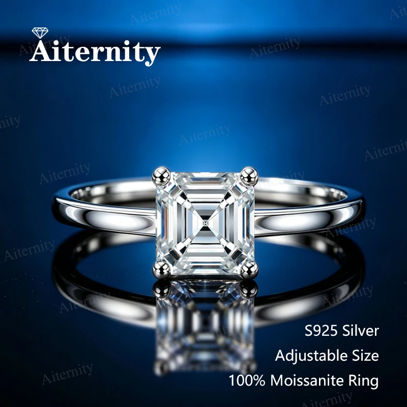 Asscher Cut Adjustable Rings Moissanite Pass Diamond Tester With GRA Certificate S925 Sterling Silver Radiant Pear Rings