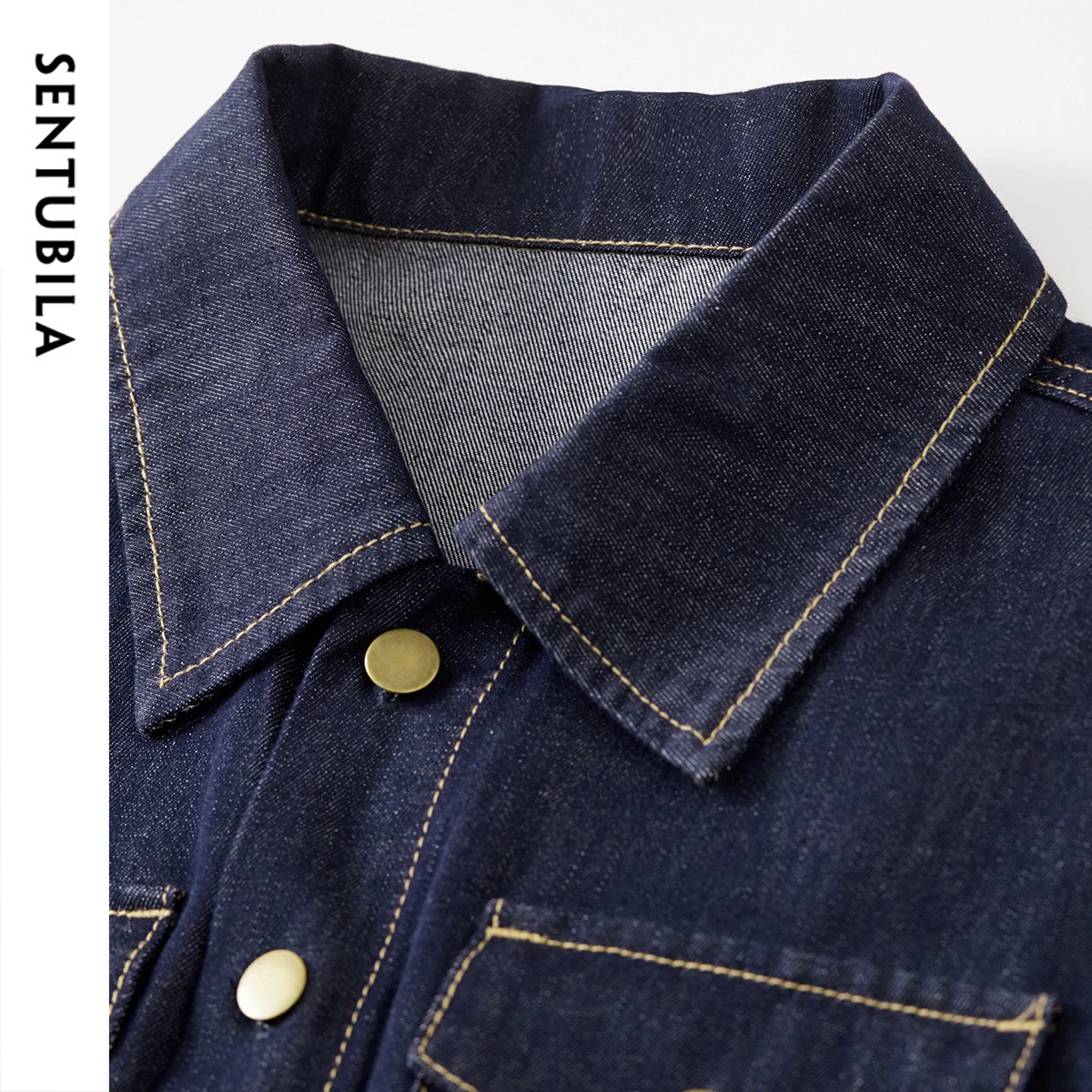 SENTUBILA Abiti in denim per donna 2025 Autunno Colletto rovesciato Tasche con bottoni Abito casual Abiti longuette a maniche lunghe W51L58809