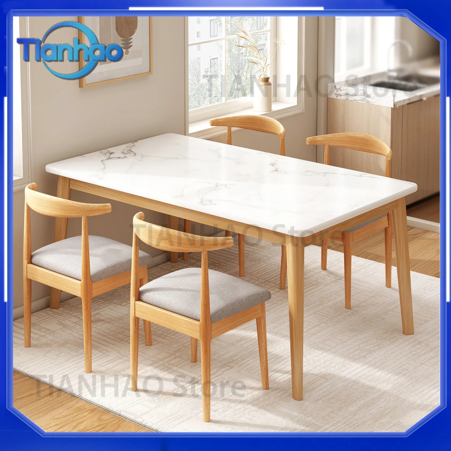 Solid Wood Leg Dining Table for Small Apartments Rectangular Rental Home Nordic Minimalist Commercial Dining Table and Chair