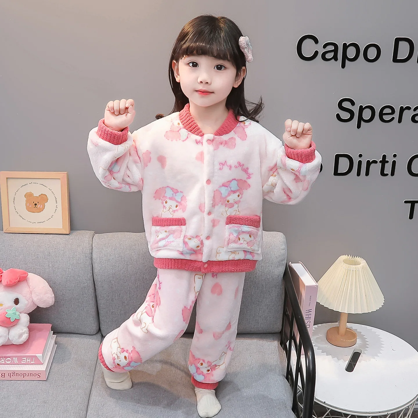 

Зимние повседневные пижамы для девочек в стиле аниме My Melody, плюшевые толстые милые зимние пижамы с героями мультфильмов для девочек, теплый комплект домашней одежды My Melody