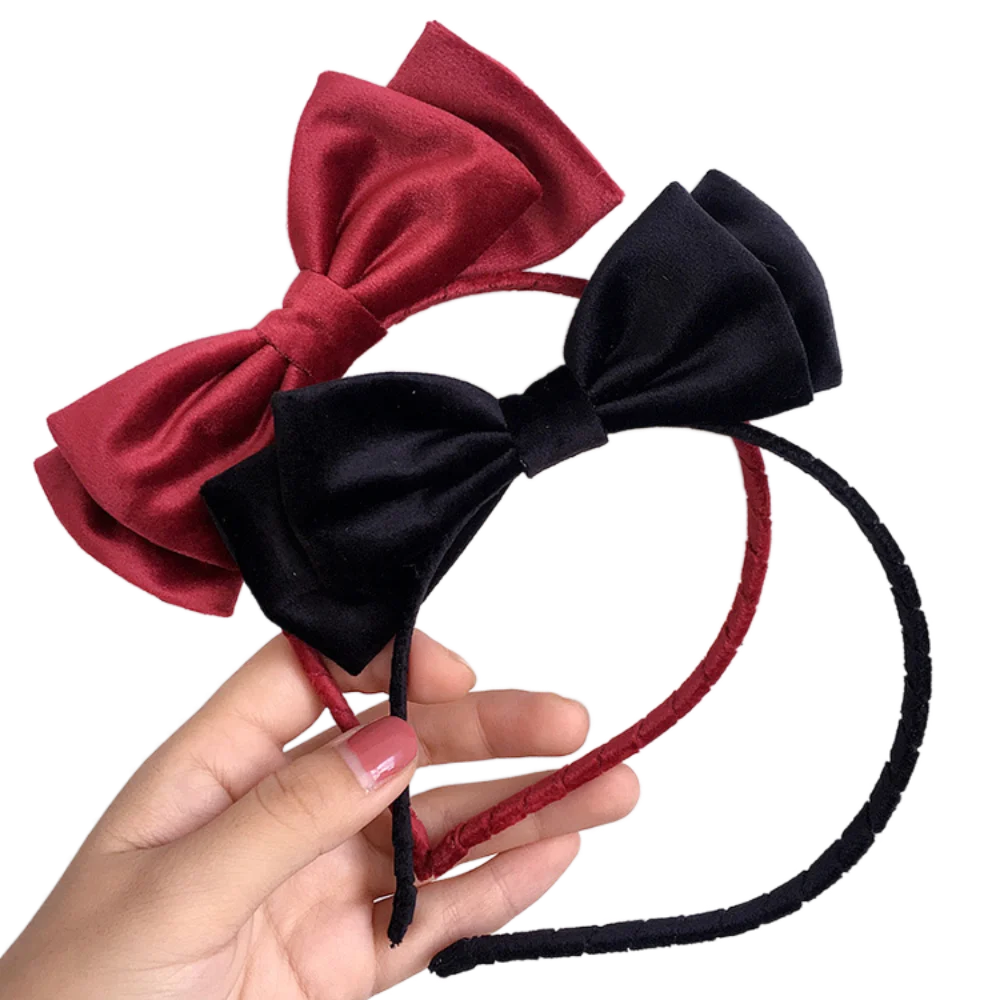 New Sweet Retro Velvet Hairband for Girls Red Black Bow Headband Cute Vintage Hair Hoop Children Hair Accessories