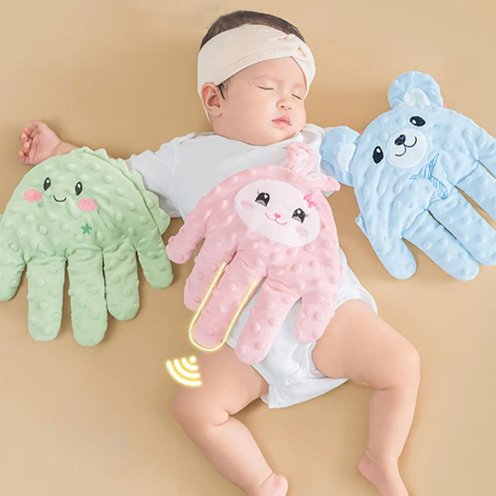 Baby Soothing Palm หมอนลายมือปาล์มอัตโนมัติแบบพกพาจุกนมหลอก Companion Scientific Kids Sleep Buddies สําหรับครอบครัวพ่อแม่