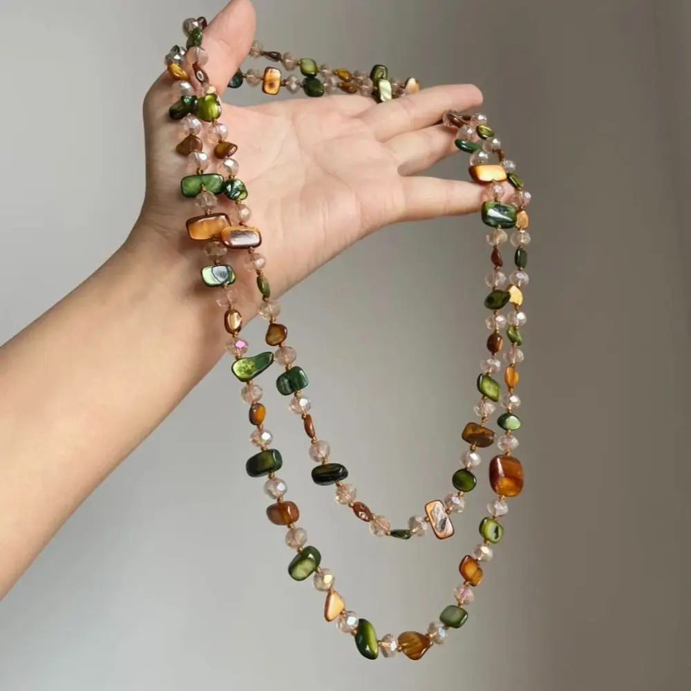 Light Luxury Bohemian Antique Necklace Shell Beaded Vintage Long Necklace Stackable Colorful Double Layers Necklace Women Girls