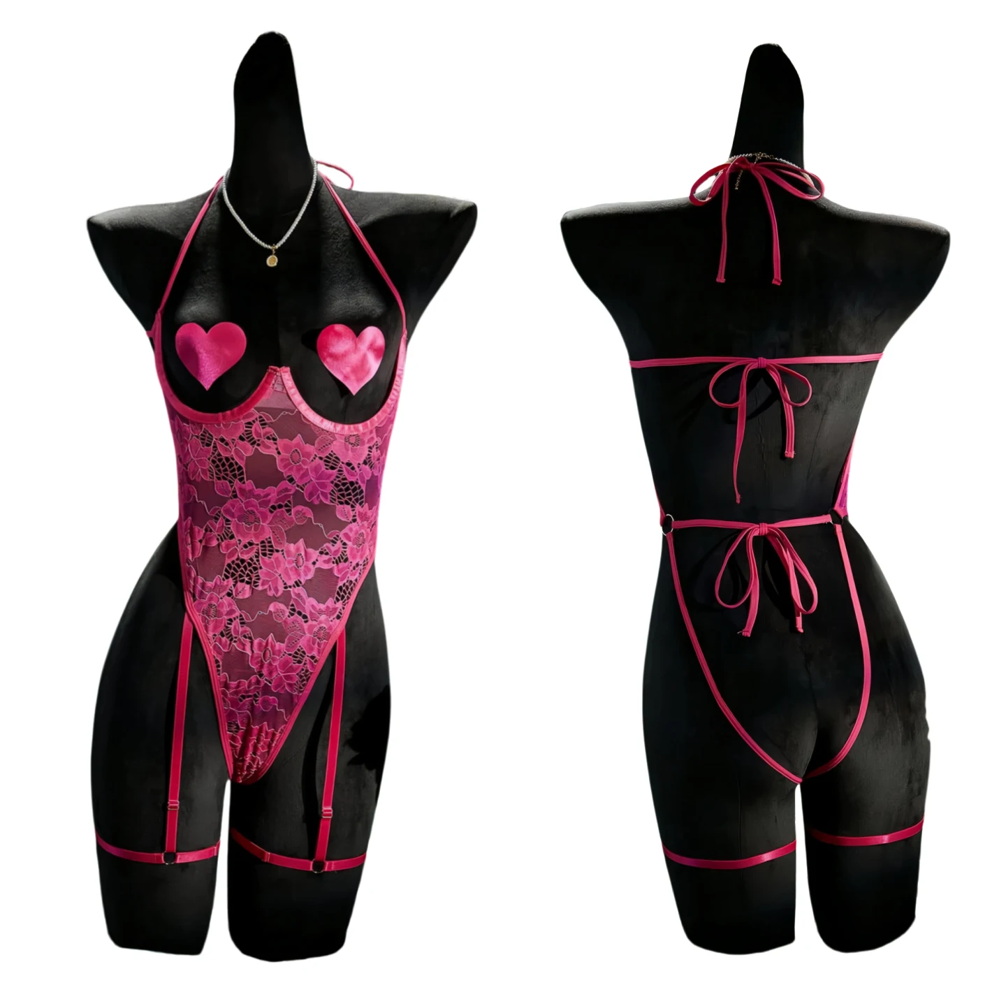 

Сексуальное боди-комбинезон на День святого Валентина, 1 шт., ярко-розовое, с вырезами в форме сердца, на бретельках, с открытой чашкой, на тонких бретелях, для женщин