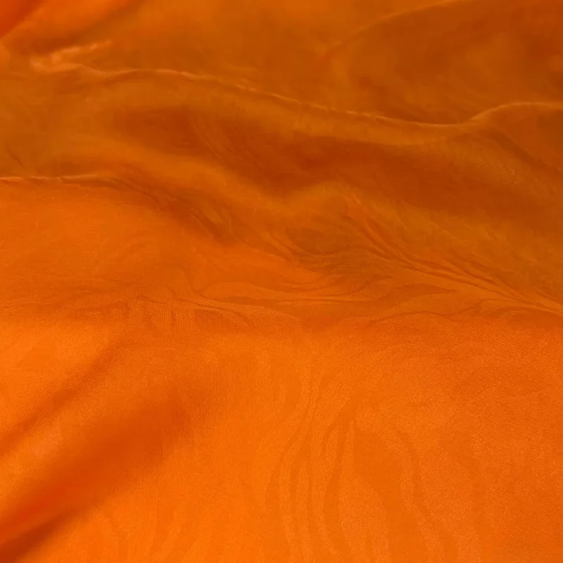 100%Mulberry Silk Orange Jacquard Chiffon Fabric Designer Semi Sheer Flowy Elegant Scarf Top UV Protection Summer Dress Blouse
