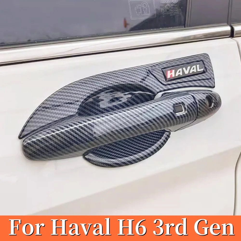 

For Haval H6 3rd Gen 2021 2022 2023 2024 ABS Carbon Car side door handle trim protective cover trim sticker exterior accessories