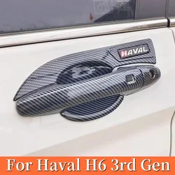 For Haval H6 3rd Gen 2021 2022 2023 2024 ABS Carbon Car side door handle trim protective cover trim sticker exterior accessories