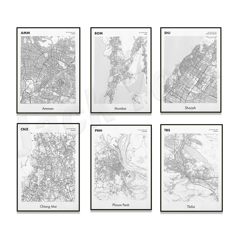 Amman city in Jordan, Phnom Penh in Cambodia, Tbilisi in Georgia, Vietnam, Turkey, Mumbai in India, Thailand city map poster