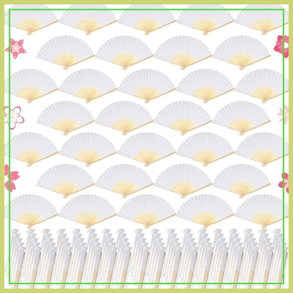 

80 Pieces Bamboo Folded Hand Fans with Organza Bags for Wedding Party Favors, Home Decoration