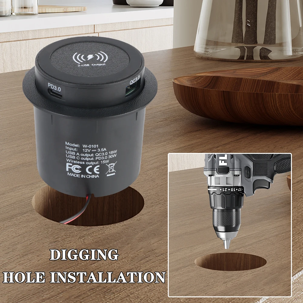 Для автомобиля RV Грузовик Прицеп Для кемпера Грузовик ATV Лодка USB Type-C Быстрое зарядное устройство PD 3.0 Розетка 15 Вт Встроенное беспроводное зарядное устройство