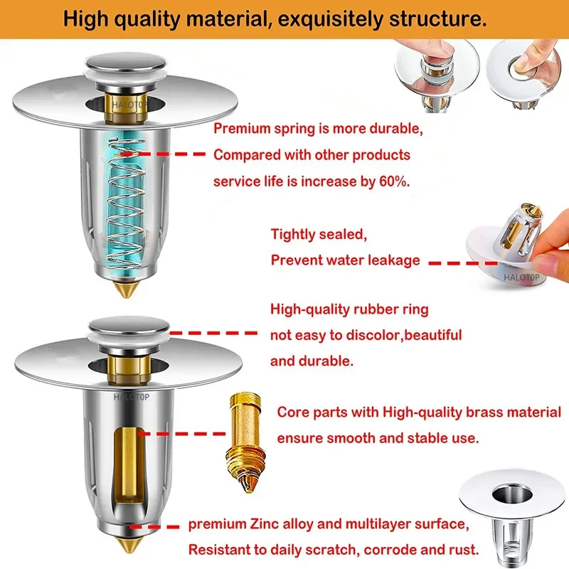 범용 황동 욕실 싱크 스토퍼, 불릿 코어 푸시 유형 세면대 팝업 드레인 필터, 욕조 컨버터 싱크 드레인 스트레이너 플러그