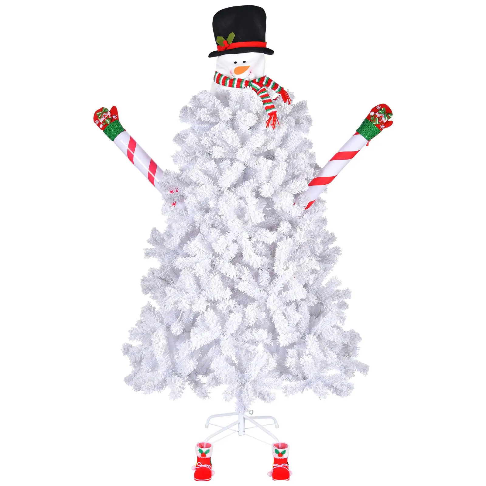 

6.5ft Snowman-Shaped Christmas Tree - 700 PVC Branches, White Flocking, 140 Lights, 8 Modes, Automatic Design