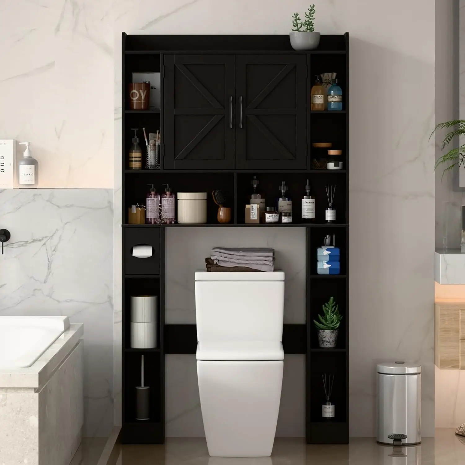 

Шкаф для хранения над унитазом в стиле фермерского дома с дверцами-складками, шкаф для хранения над унитазом, компактная полка для туалета для экономии пространства в доме