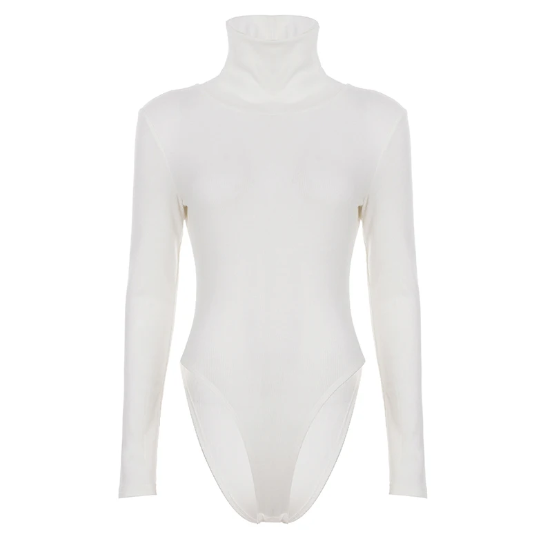 Bodysuits básicos sólidos casual fino ajuste gola alta manga longa com nervuras macacão feminino 2025 outono inverno moda streetwear senhoras