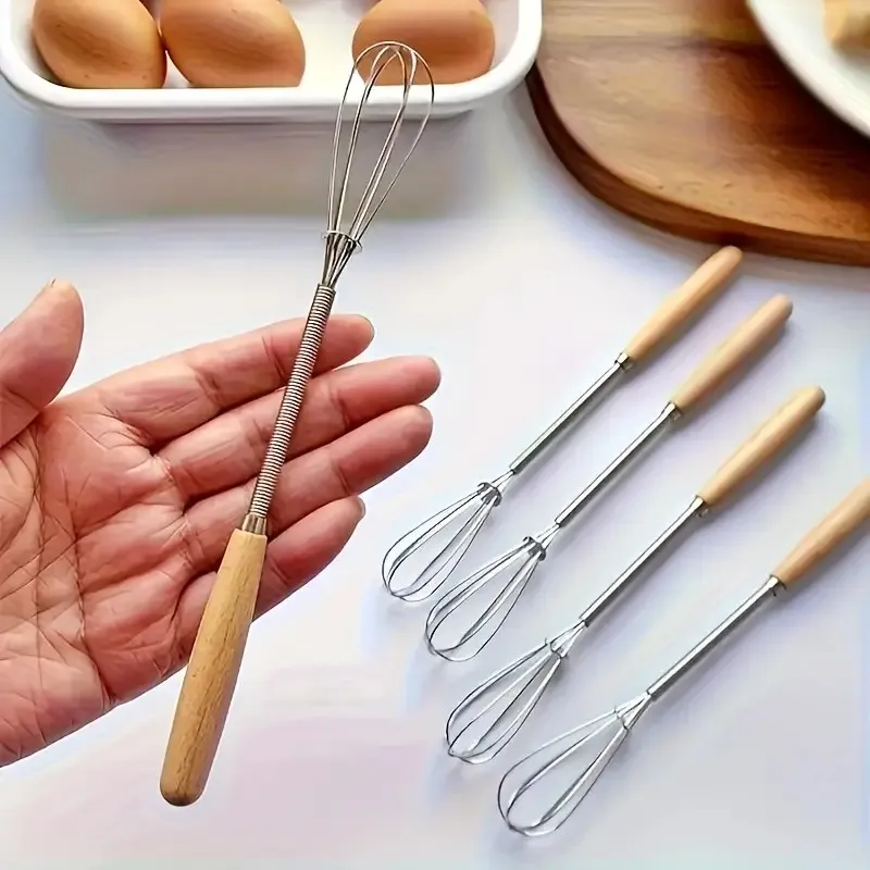 1pc Stainless Steel Mini Egg Beater Wooden Handle Whisk Egg Mixer Baking Baking Set Home Cake Tools Kitchen Accessories