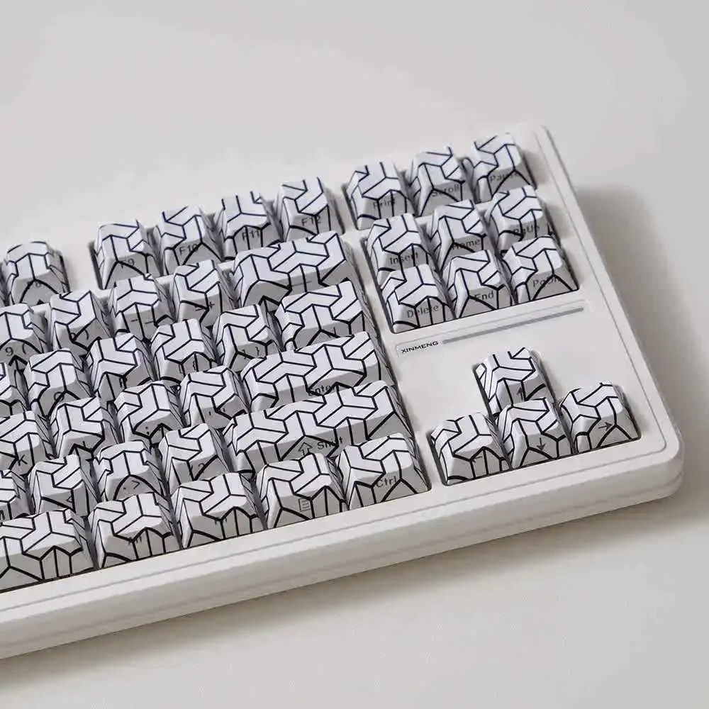 136 keys Cubic White Side Engraved KeyCap Set Translucency Five Sided Thermal Sublimation MX Switches for Mechanical Keyboard