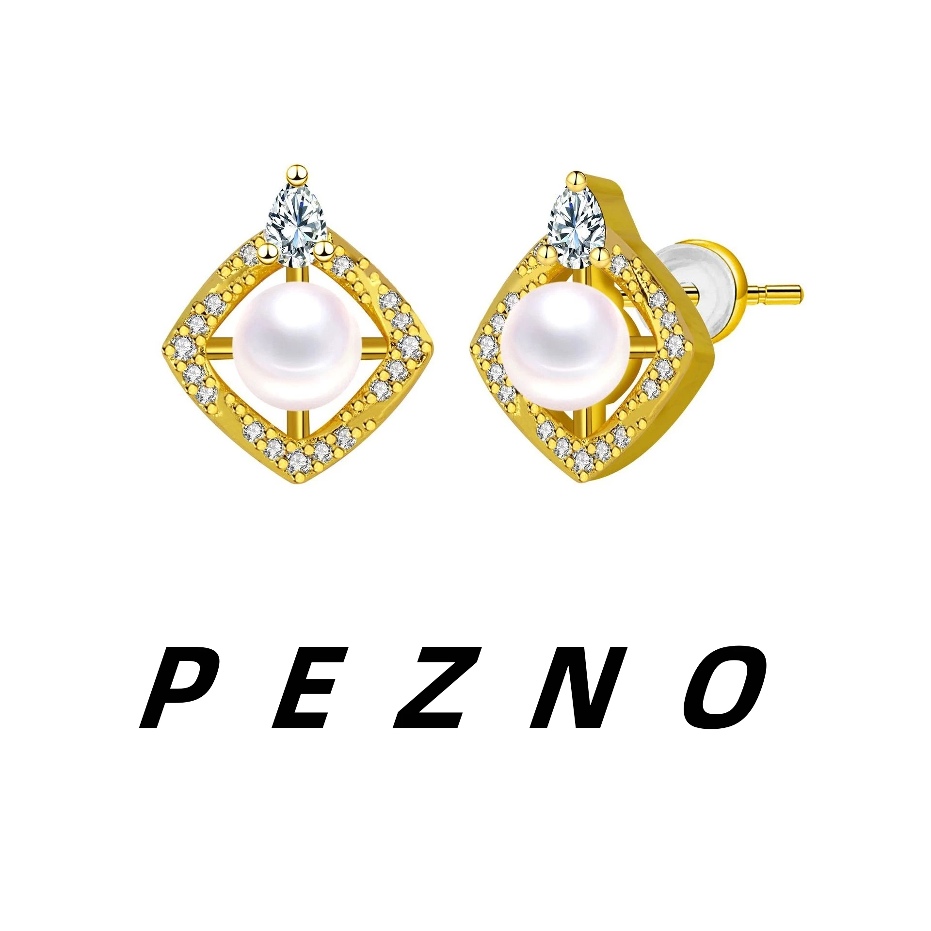 

925 Silver Needle Dainty 18K Gold Plated Square Pearl Stud Earrings, Hypoallergenic Marquise CZ Paved Earrings for Women