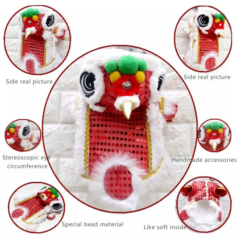 Dog Jacket Clothes New Year Pet Chinese Lion Dance Costume Coat Winter Puppy Costume Small Dog Spring Festival Tang Suit