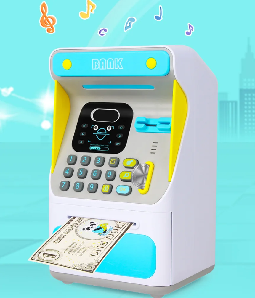 Electronic Piggy Bank Auto Scroll Paper Banknote Money Boxes ATM Machine Cash Box Simulated Face Recognition Gift for Kids