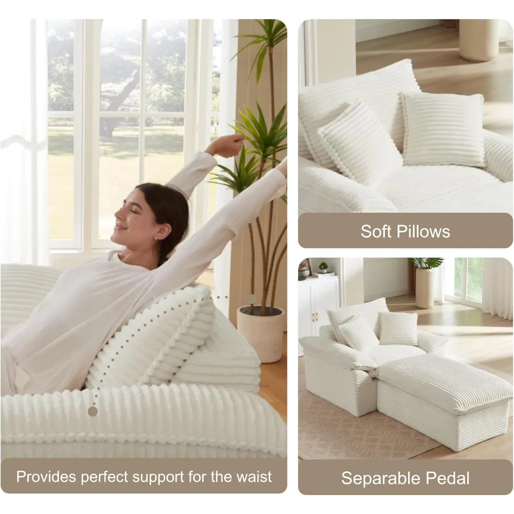 كرسي استرخاء بدون عظم: أريكة داخلية منجدة مريحة كبيرة الحجم مع مساند للذراعين و3 وسائد لغرفة المعيشة #4