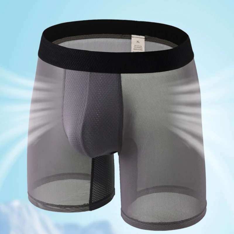 

Мужские тонкие прозрачные сетчатые шорты-боксеры со средней посадкой, нижнее белье больших размеров, плавки, сексуальные шорты с выпуклой сумкой, мужские дышащие трусы
