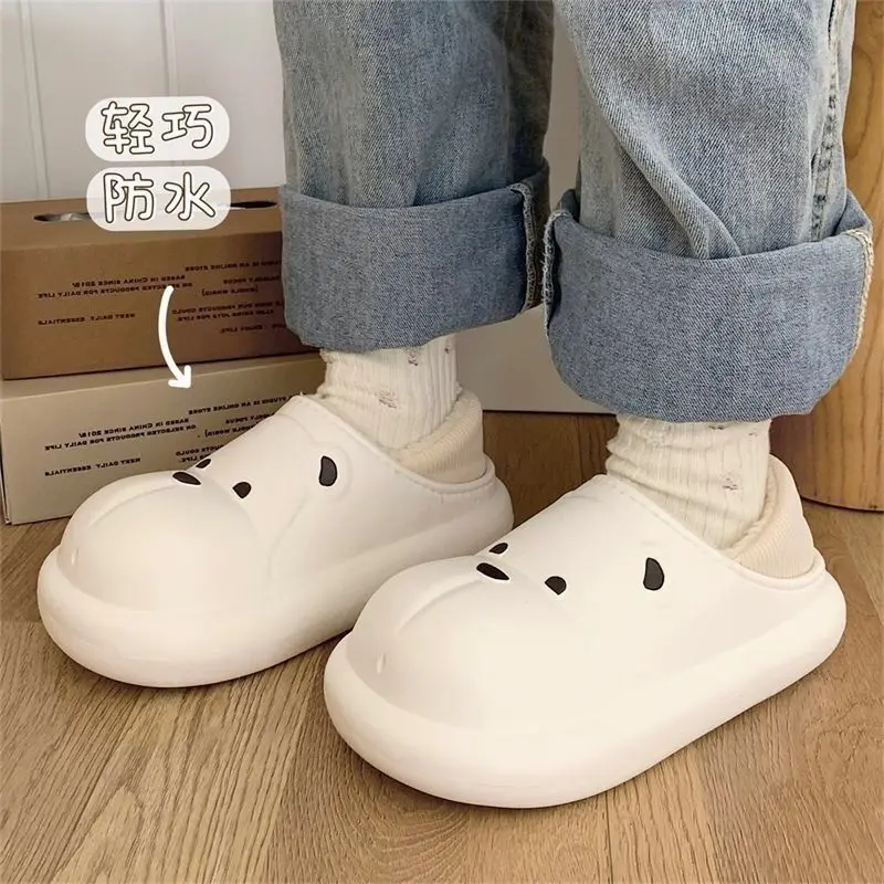 Thick-soled waterproof cartoon bear cotton slippers for men and women winter family home non-slip warm bag heel shoes