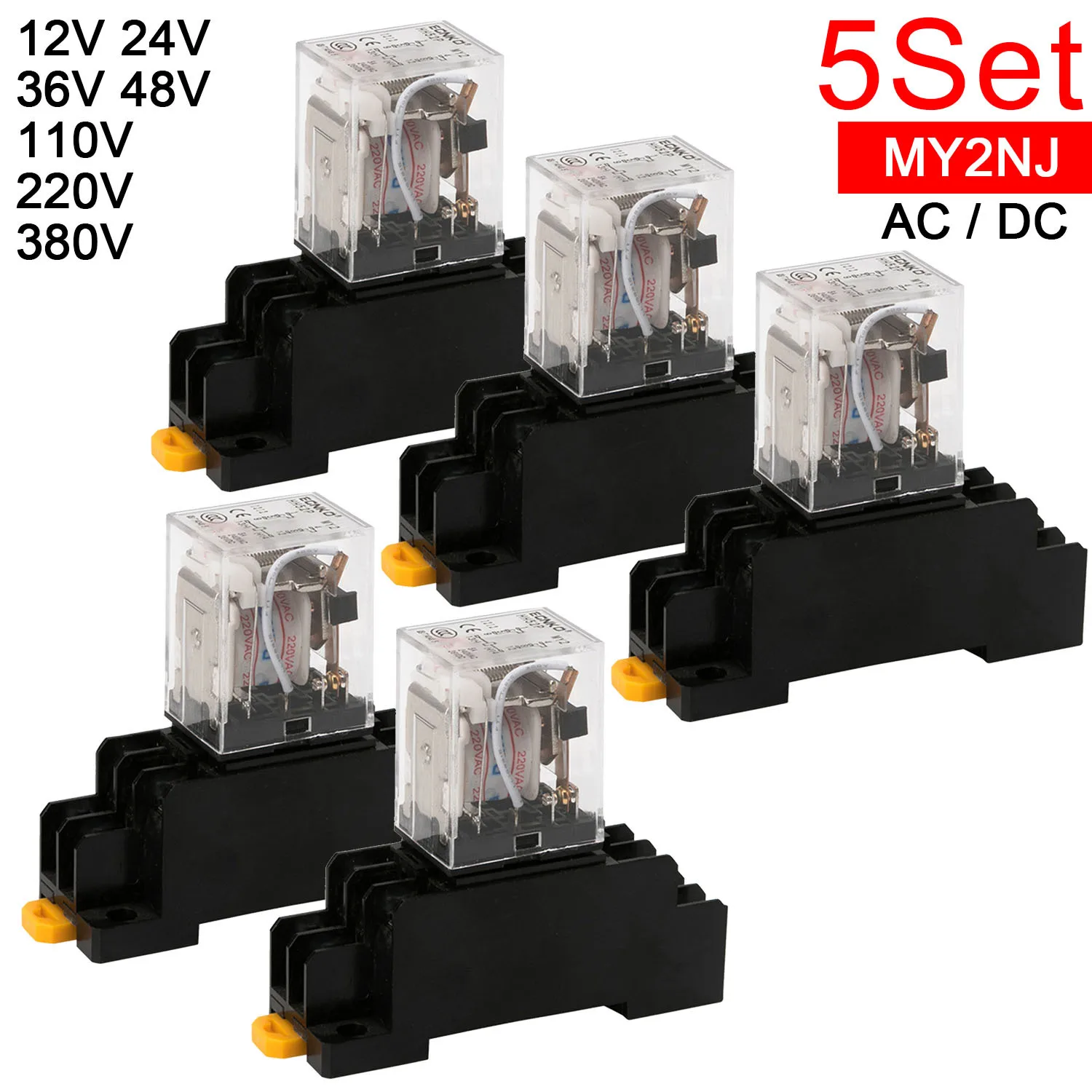 5 Sets MY2P HH52P MY2NJ 12V 24V DC AC 36V 48V 110V 220V 380V Coil DPDT General Micro Mini Relay MY2N-GS 8Pin Small Intermediate