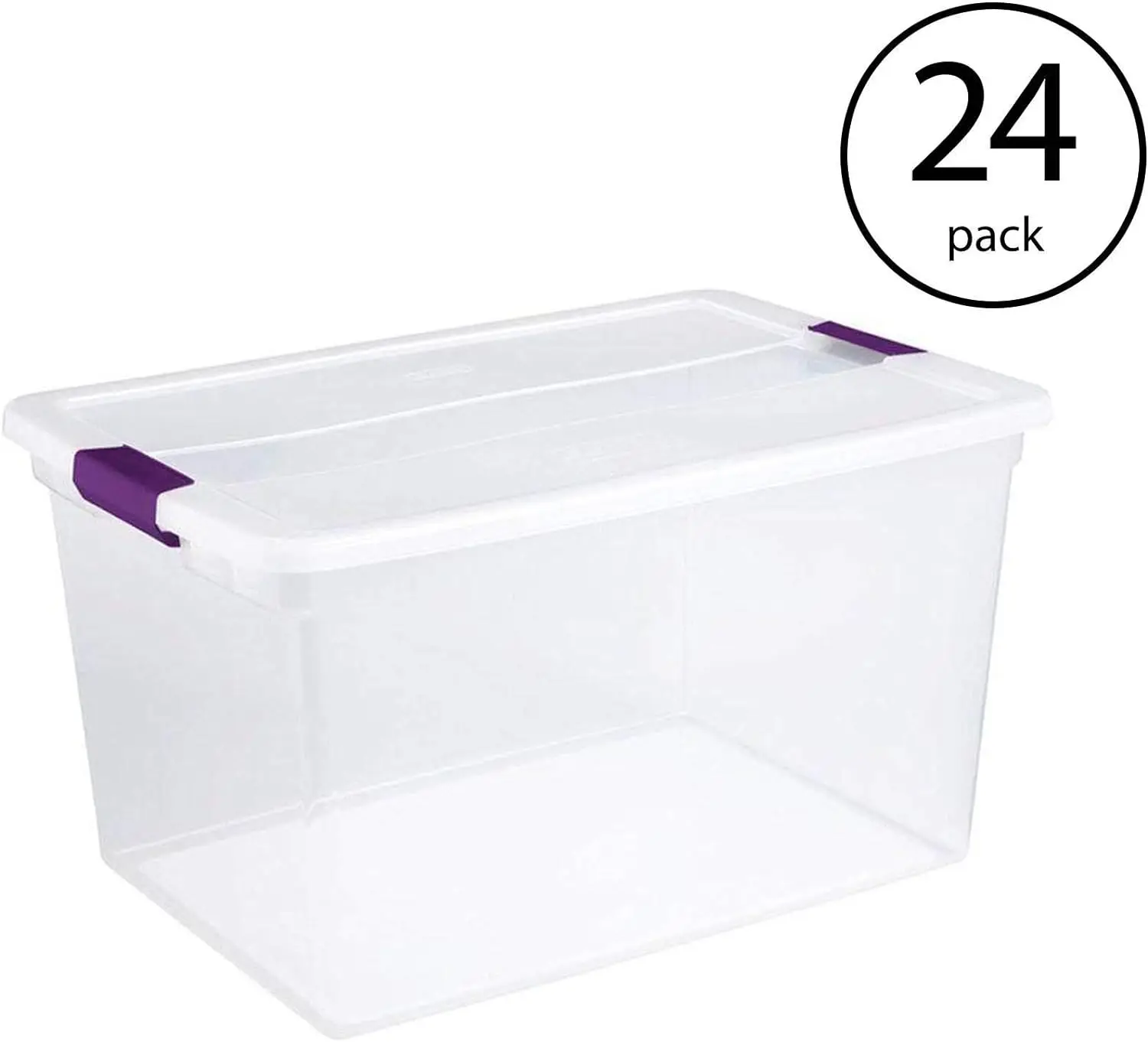 Latching Lid, Plastic Container to Organize Clothes in Closet, Clear Base, Lid, 24-Pack