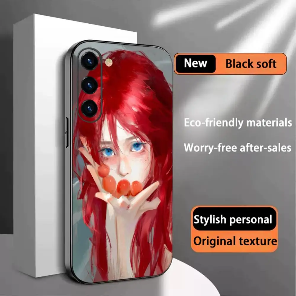 Cute Manga Girl Korean-Style Design Phone Case For Samsung Galaxy S26 S25 S24 S23 S22 S21 Plus Ultra Note20 Soft Black