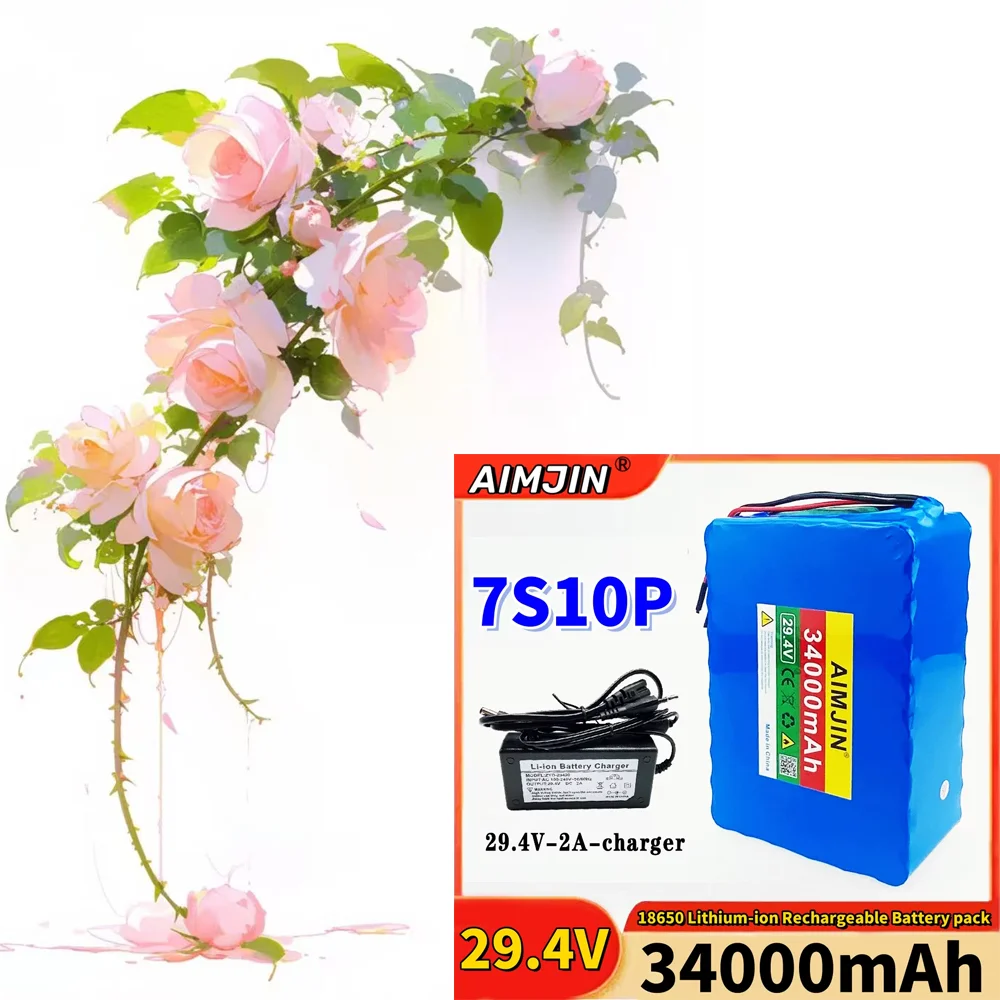 

29.4V 34Ah Original 18650 lithium-ion 7S10P 25.2V rechargeable battery pack suitable for all motor equipment with 30A 750W BMS