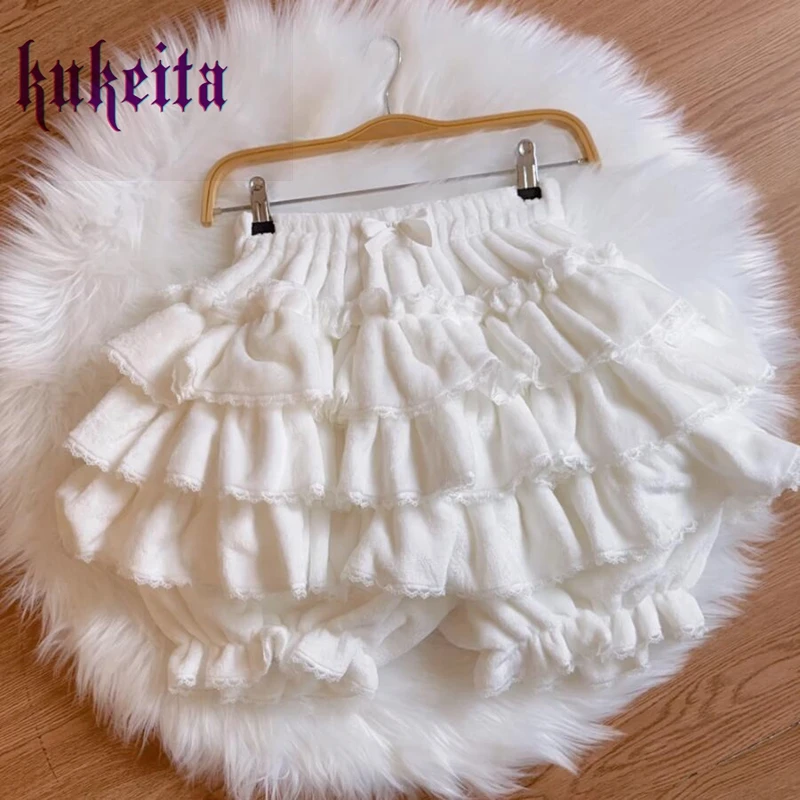 Kukeita Harajuku Kawaii Lolita Pleated Shorts Skirts Women Fairy Y2k Aesthetic Pink Cute Plush Bloomers Faldas Mujer Moda