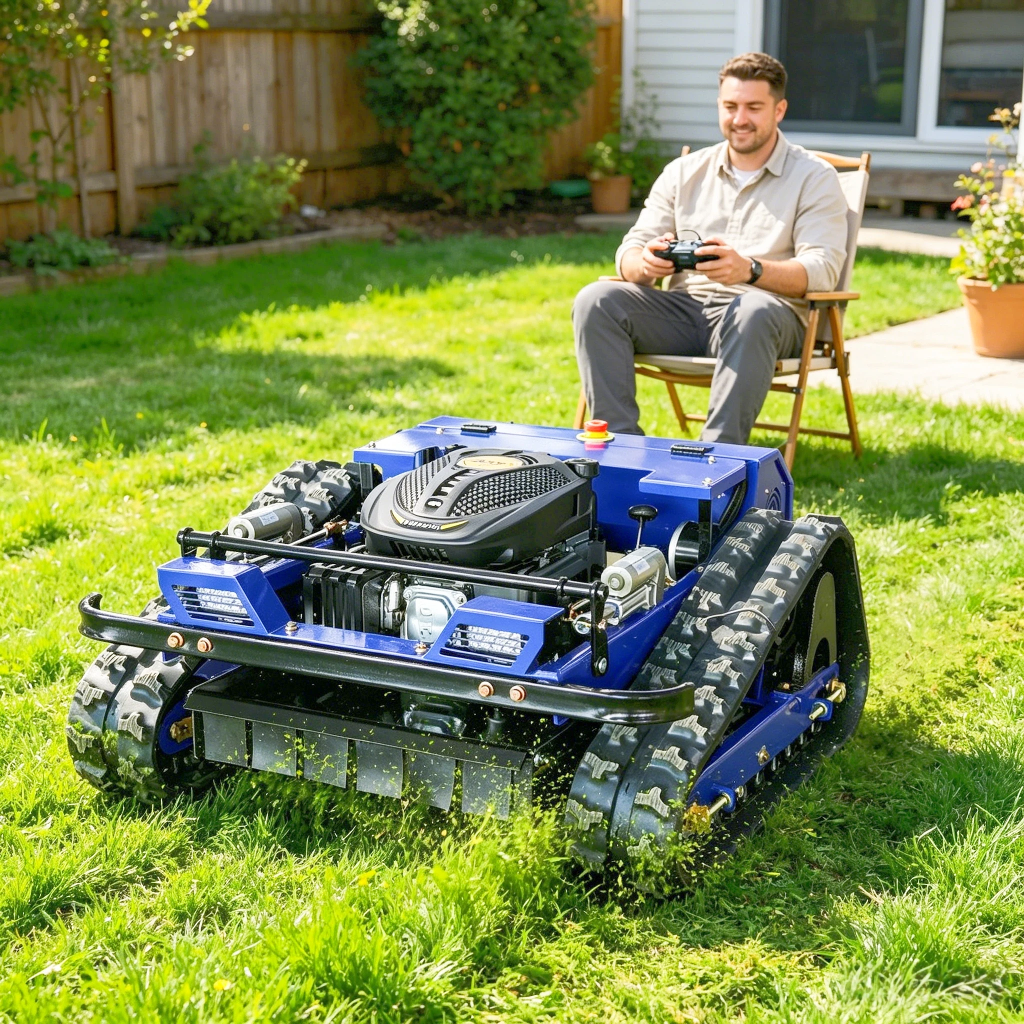 

Robotic RC Lawn Mower, Flexible Track & Adjustable Blades, Ideal for EU Gardens, Vineyards, Parks and Rough Ground Customized