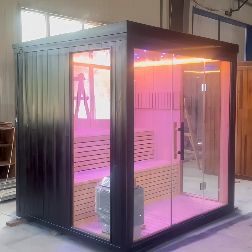 Best Selling Jing En Traditional European Outdoor Villa Sauna 2 Person Solid Wood Wet Steam Room Intelligent Control