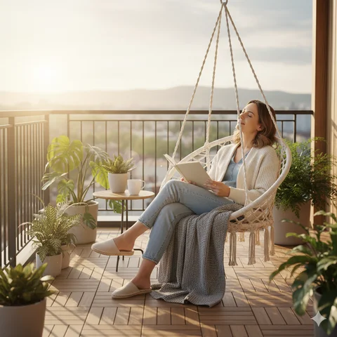 Bohemian Style Outdoor Lounger Chair Swing Bed Handwoven Cotton Rope Basket Tassel Hanging Chair (Without Pillow Towel)