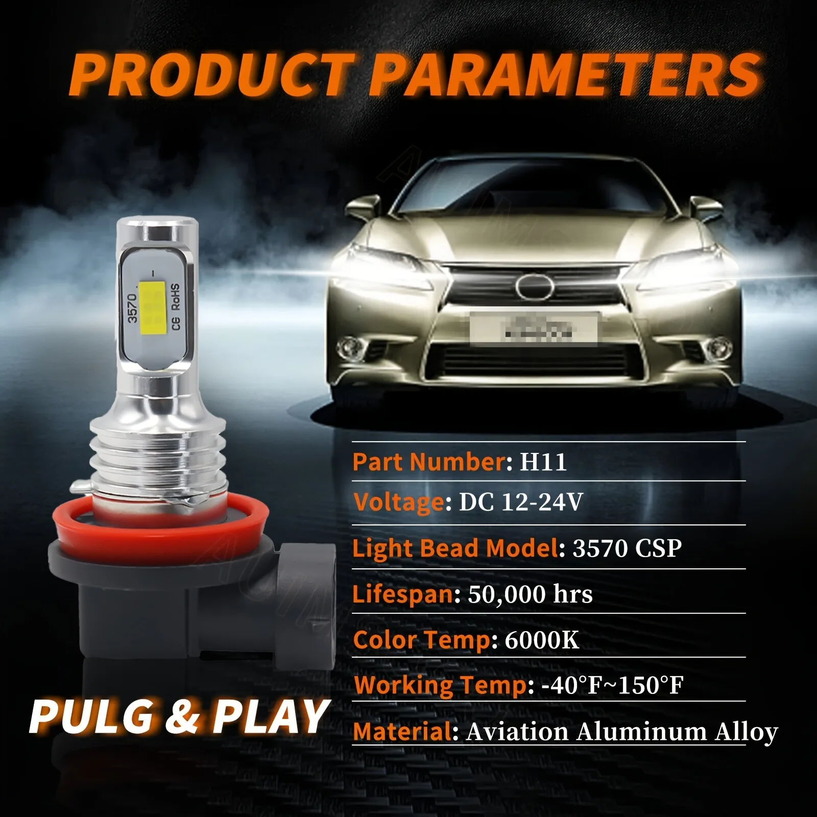 2pcs H11 H8 H9 LED Fog Driving Bulbs DRL 6000K White, LED Headlight Bulbs Lamps with 3570 CSP Chip, Mini for Perfect Beam